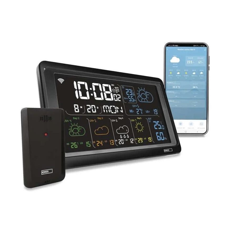Meteorološka stanica sa LCD ekranom GoSmart 5/230V + 3xAAA Wi-Fi Tuya crno
