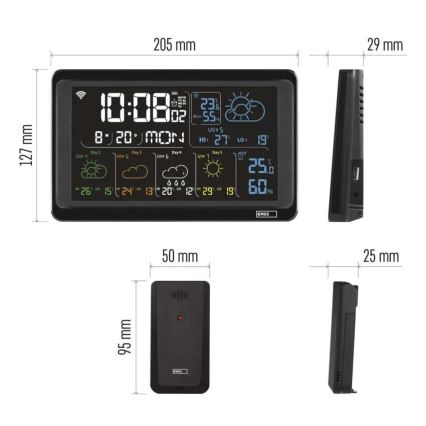 Meteorološka stanica sa LCD ekranom GoSmart 5/230V + 3xAAA Wi-Fi Tuya crno