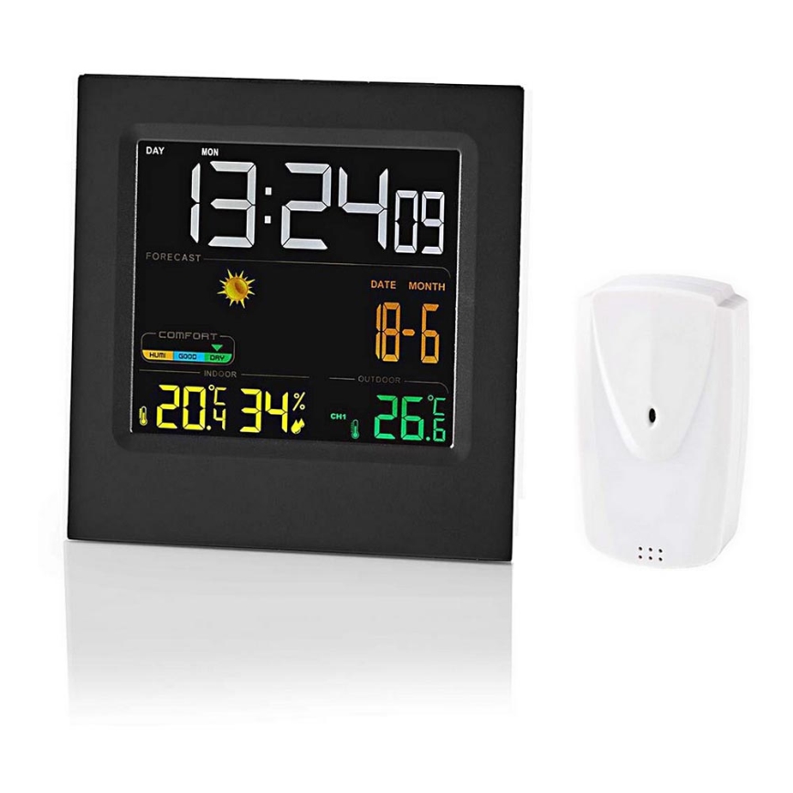 Meteorološka stanica sa LCD ekranom u boji 230V/3xAAA + 2xAA crno
