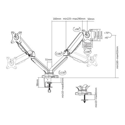 MK FLORIA MKF-21DP113S2 - Podesivi nosač za dva 32 monitora, crni