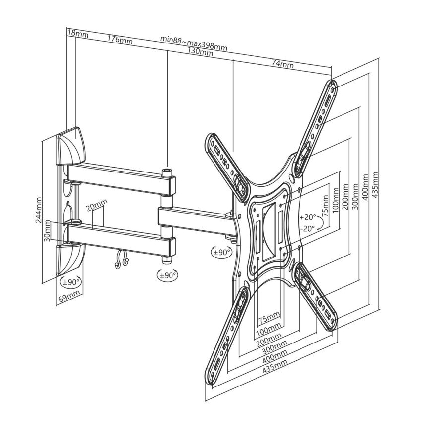 MK FLORIA MKF-23DP444 - Zidni nosač za TV sa zglobom 65" crno