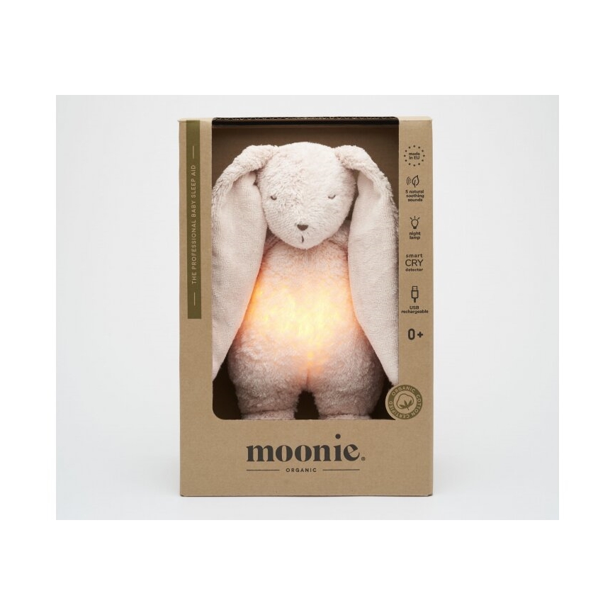 Moonie - Igračka za uspavljivanje sa melodijom i svetlom 2.0 zečić organic rose