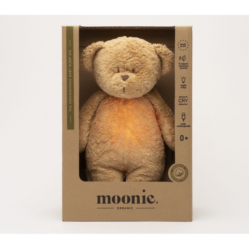 Moonie - Igračka za uspavljivanje sa melodijom i svetlom medvedić 2.0 organic cappuccino