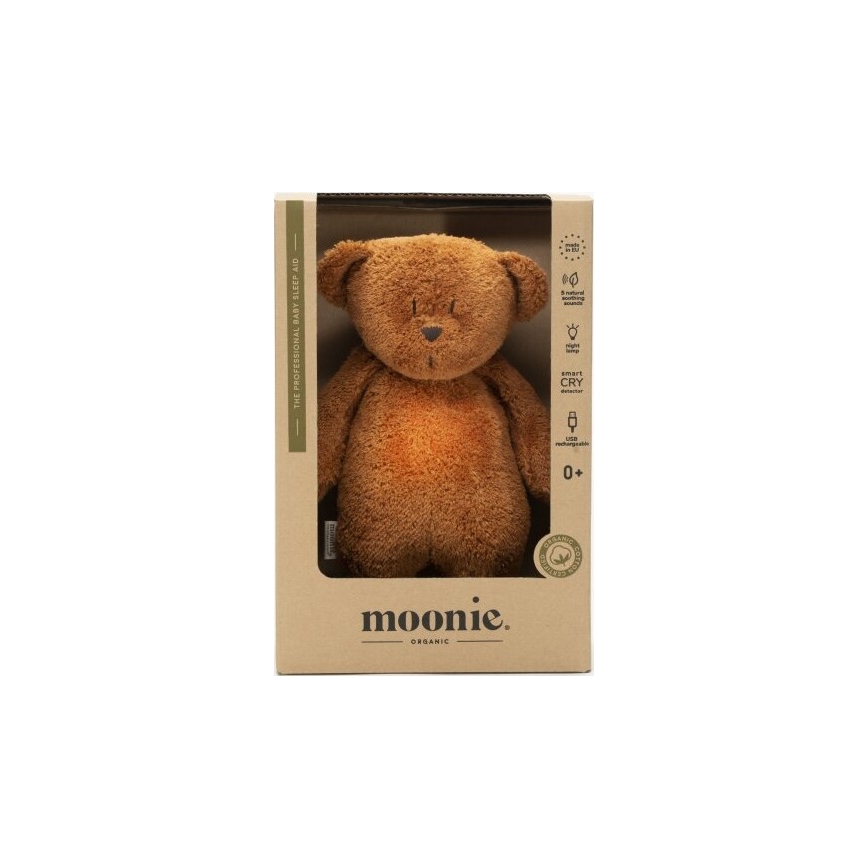 Moonie - Igračka za uspavljivanje sa melodijom i svetlom medvedić 2.0 organic caramel