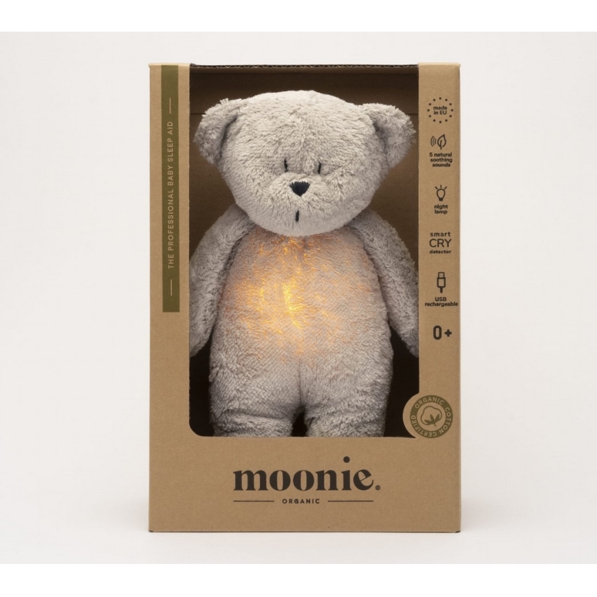 Moonie - Igračka za uspavljivanje sa melodijom i svetlom medvedić 2.0 organic grey