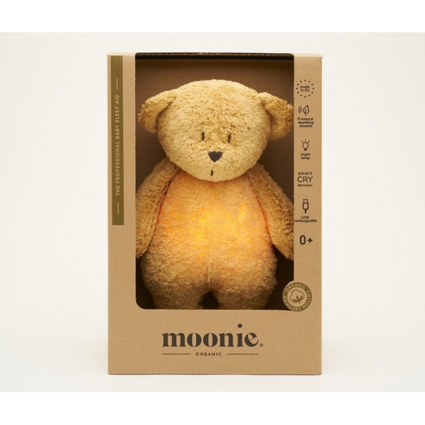 Moonie - Igračka za uspavljivanje sa melodijom i svetlom medvedić 2.0 organic honey