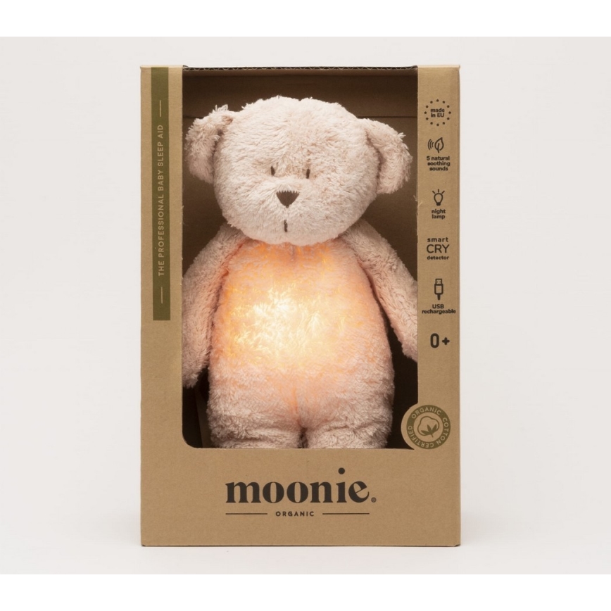 Moonie - Igračka za uspavljivanje sa melodijom i svetlom medvedić 2.0 organic rose