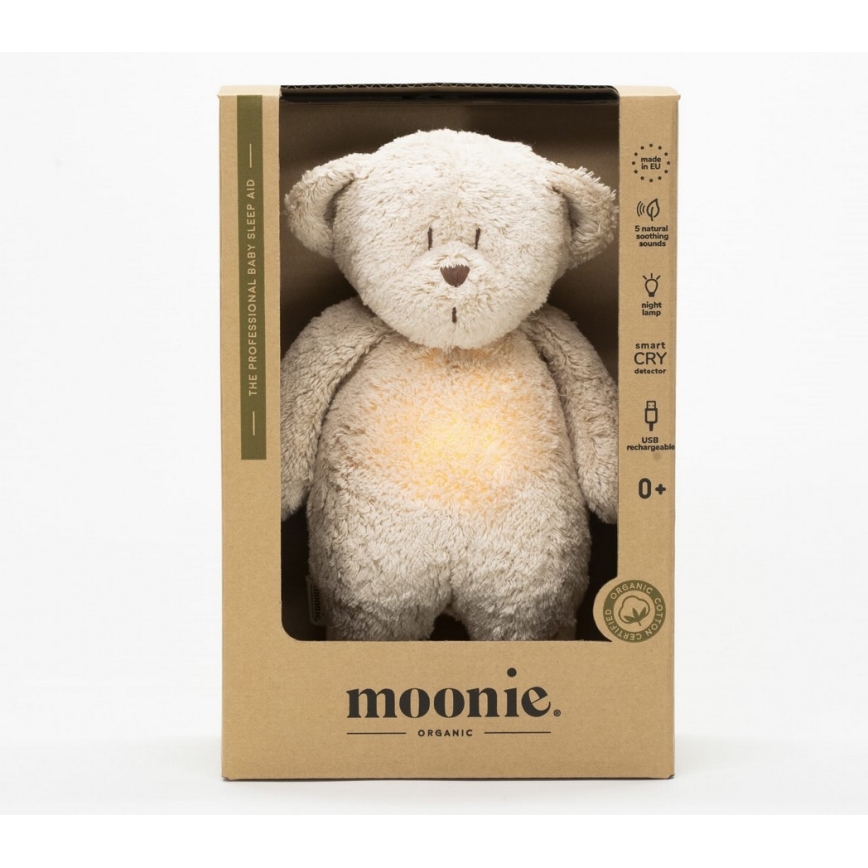 Moonie - Igračka za uspavljivanje sa melodijom i svetlom medvedić 2.0 organic sand