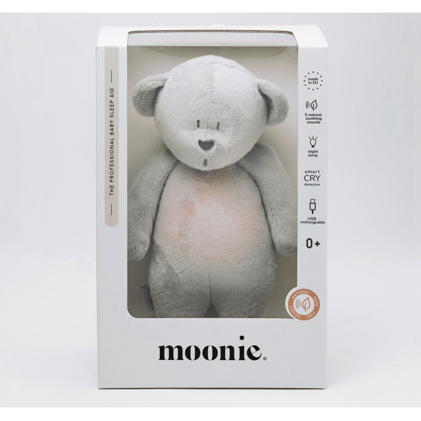 Moonie - Igračka za uspavljivanje sa melodijom i svetlom medvedić 2.0 silver