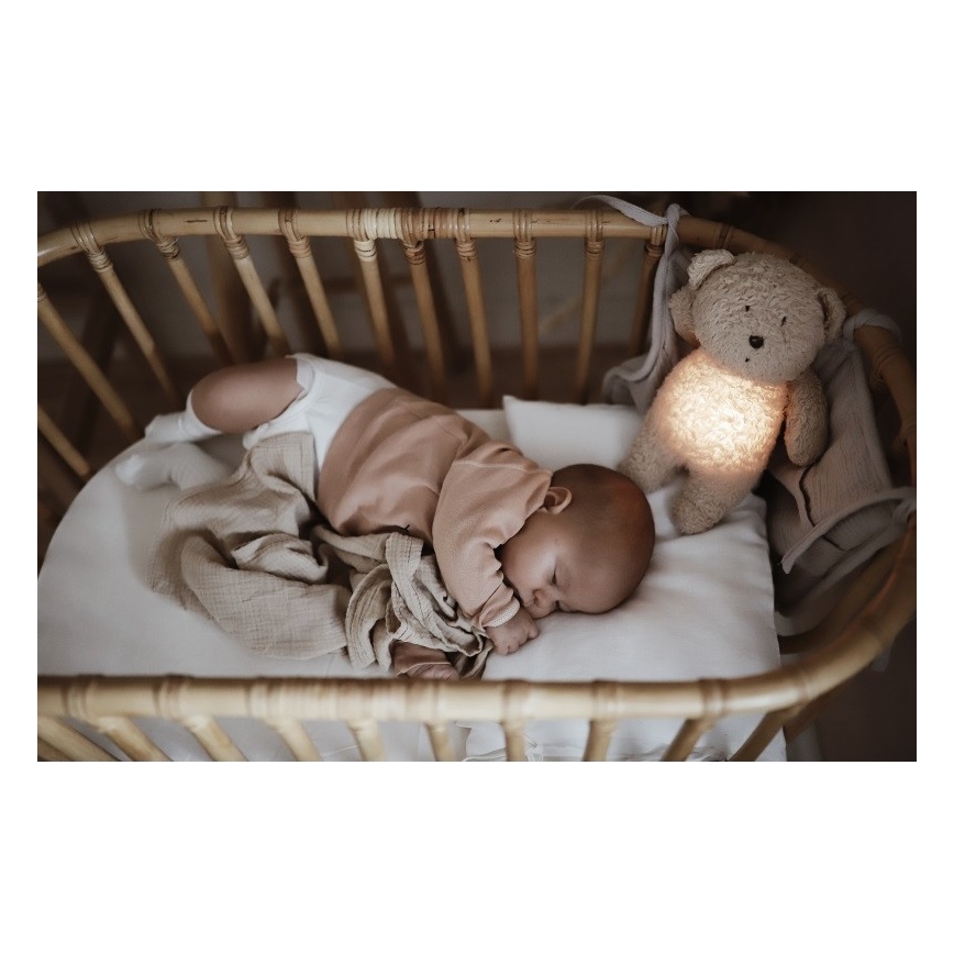 Moonie - Igračka za uspavljivanje sa melodijom i svetlom medvedić organic rose natur