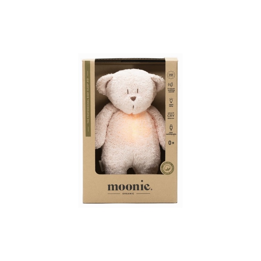 Moonie - Igračka za uspavljivanje sa melodijom i svetlom medvedić organic rose natur
