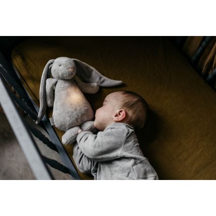 Moonie - Igračka za uspavljivanje sa melodijom i svetlom zečić 2.0 organic grey