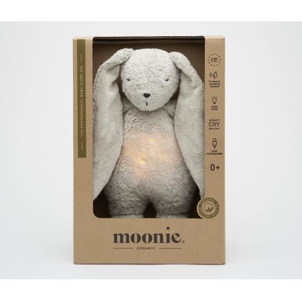 Moonie - Igračka za uspavljivanje sa melodijom i svetlom zečić 2.0 organic grey