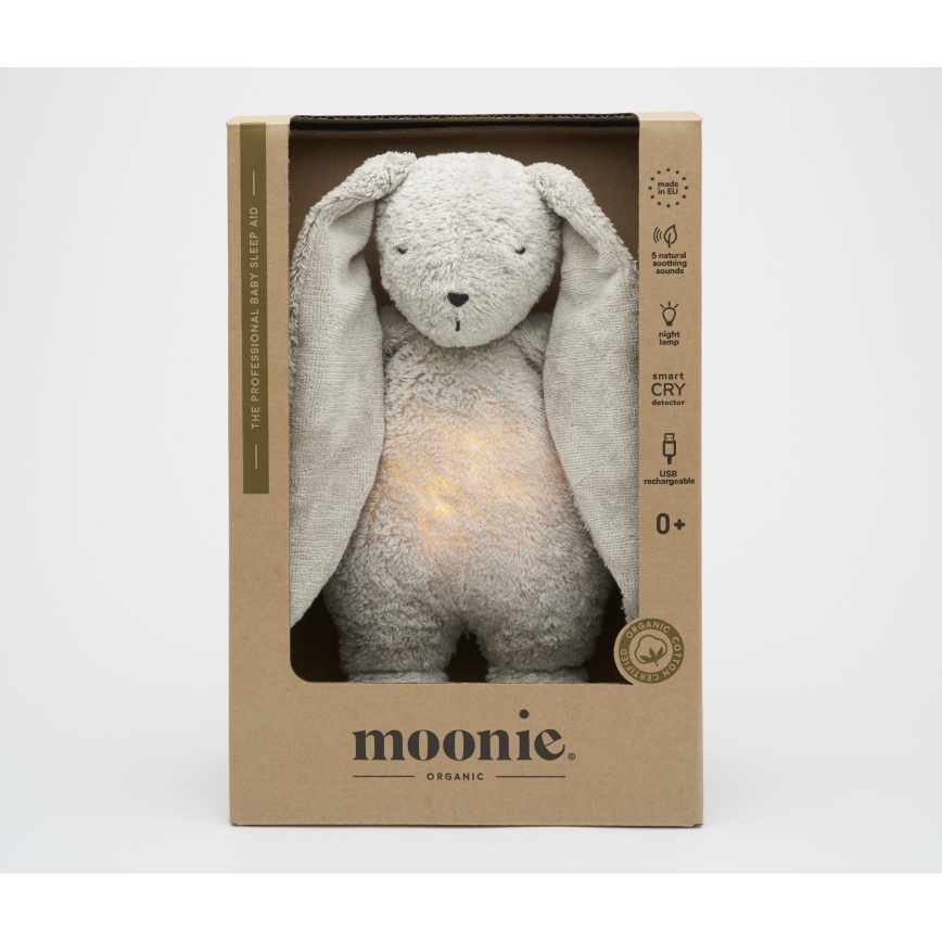 Moonie - Igračka za uspavljivanje sa melodijom i svetlom zečić 2.0 organic grey