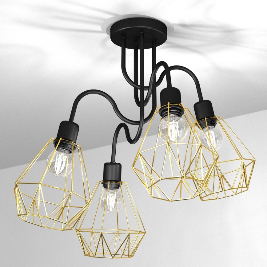 Nadgradni luster BERGEN 4xE27/60W/230V crno/zlatna