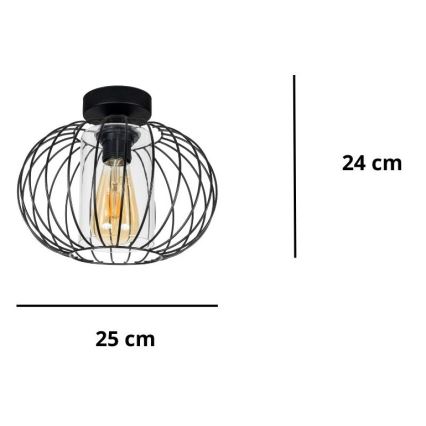Nadgradni luster CORRINI 1xE27/60W/230V pr. 25 cm crno/prozirna