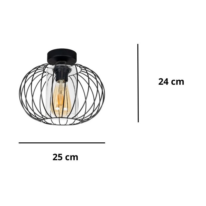 Nadgradni luster CORRINI 1xE27/60W/230V pr. 25 cm crno/prozirna