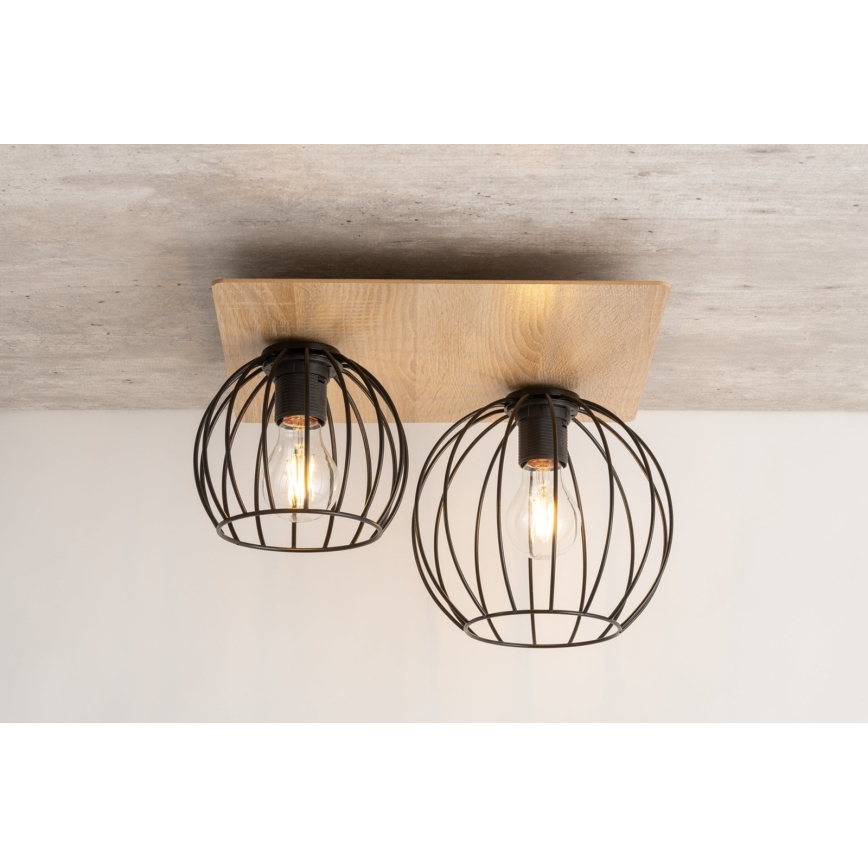 Nadgradni luster CYBER 2xE27/60W/230V drvo/crno