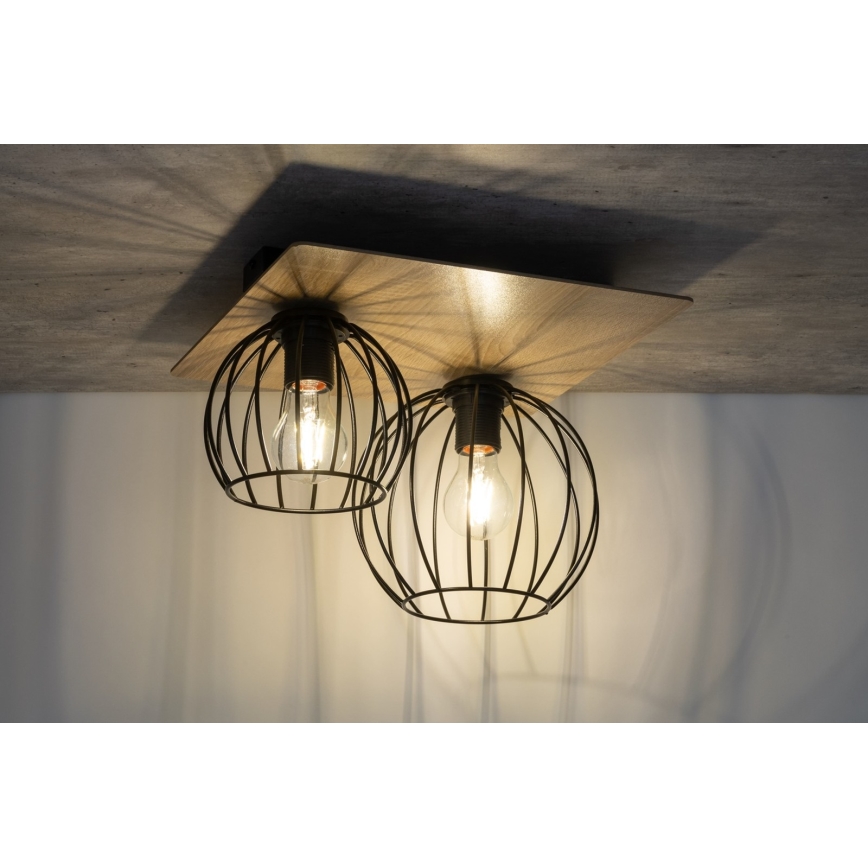 Nadgradni luster CYBER 2xE27/60W/230V drvo/crno