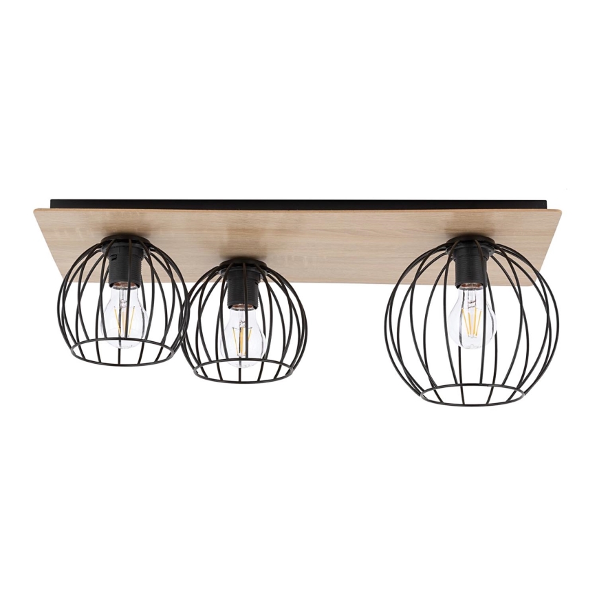 Nadgradni luster CYBER 3xE27/60W/230V drvo/crno