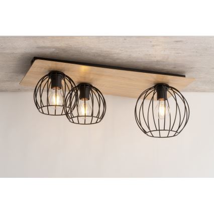 Nadgradni luster CYBER 3xE27/60W/230V drvo/crno