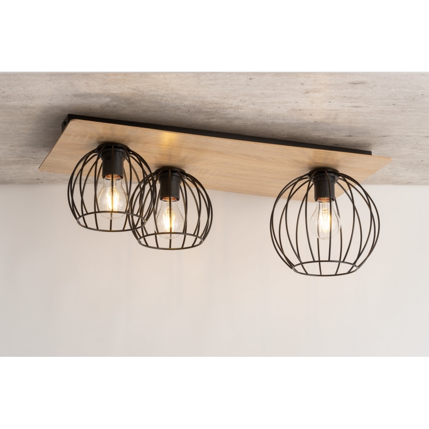 Nadgradni luster CYBER 3xE27/60W/230V drvo/crno