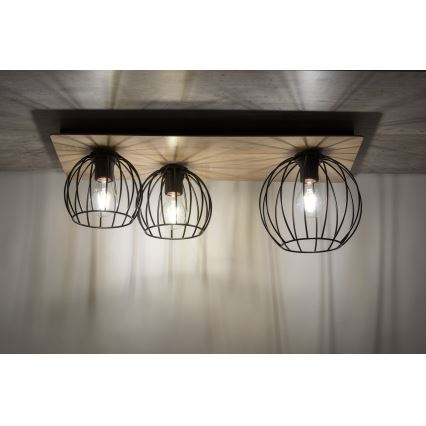 Nadgradni luster CYBER 3xE27/60W/230V drvo/crno
