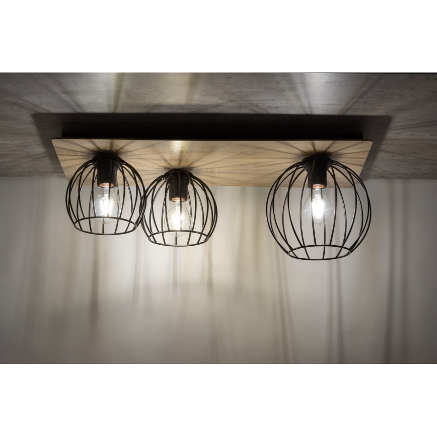 Nadgradni luster CYBER 3xE27/60W/230V drvo/crno