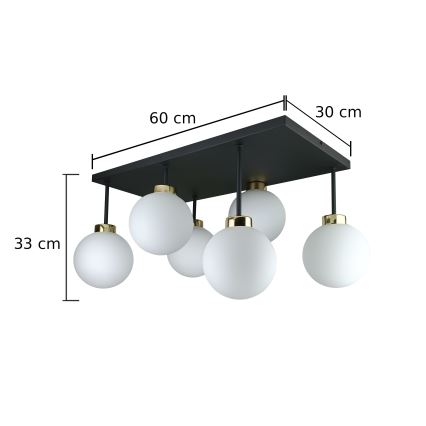 Nadgradni luster DEA 6xE14/60W/230V crno/zlatna/bela