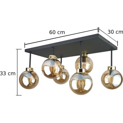 Nadgradni luster DEA 6xE14/60W/230V crno/zlatna/dimno bež