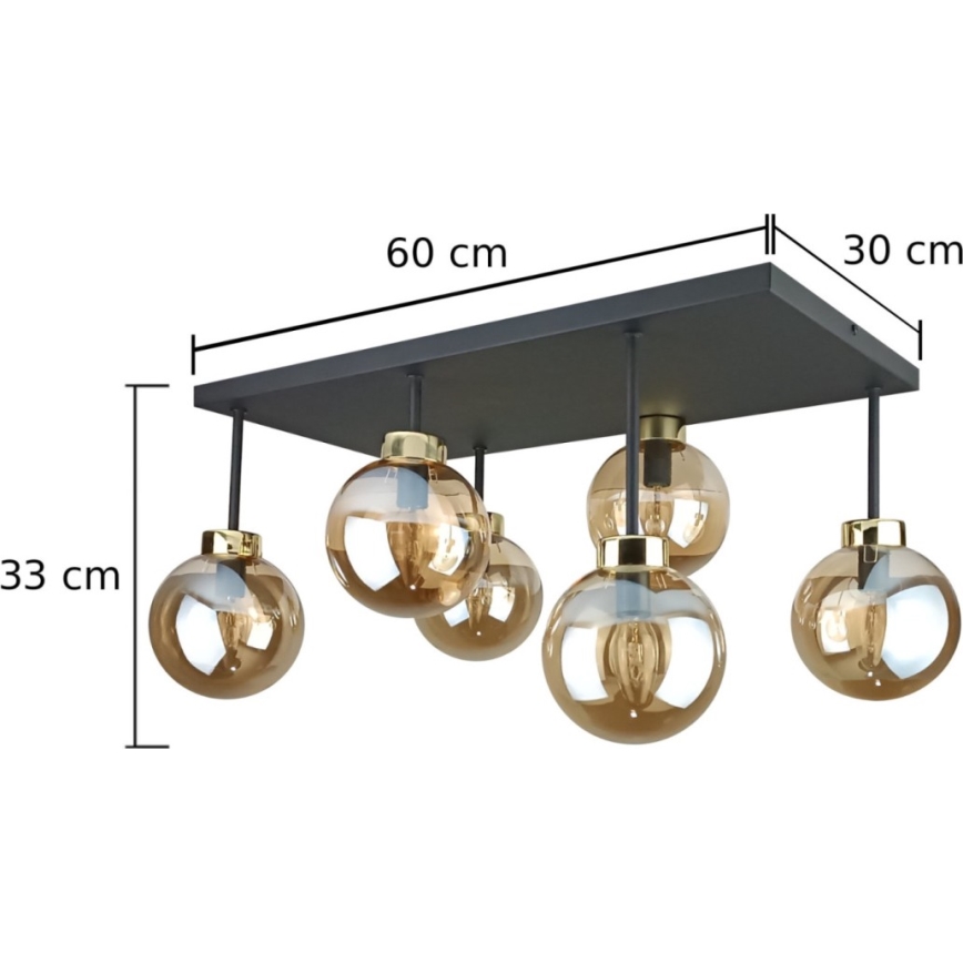 Nadgradni luster DEA 6xE14/60W/230V crno/zlatna/dimno bež