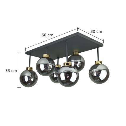 Nadgradni luster DEA 6xE14/60W/230V crno/zlatna/dimno crno