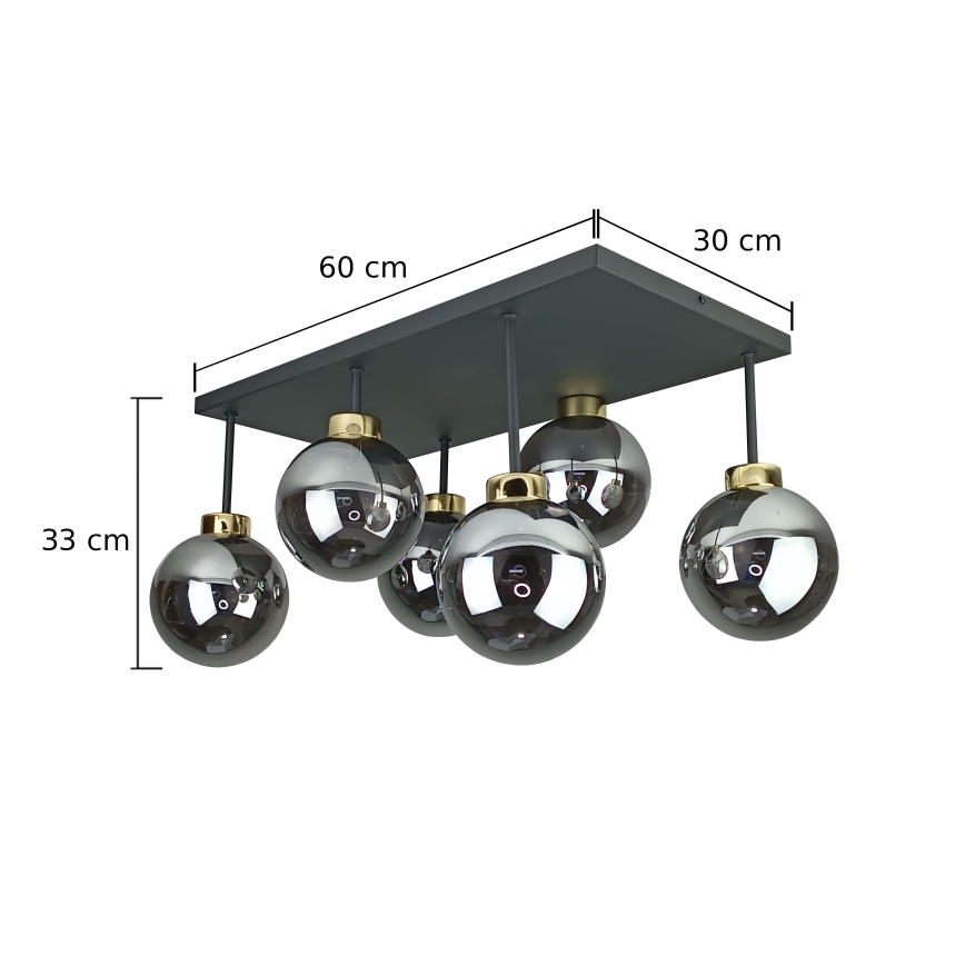 Nadgradni luster DEA 6xE14/60W/230V crno/zlatna/dimno crno