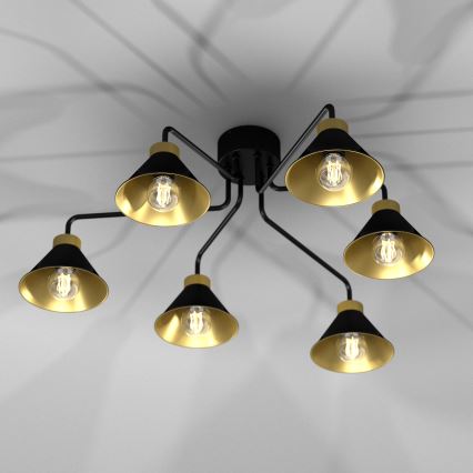 Nadgradni luster DEMET 6xE27/60W/230V crno/zlatna