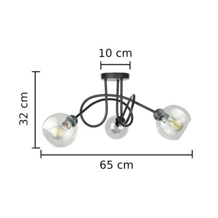 Nadgradni luster EVIE 3xE27/60W/230V crno/prozirna