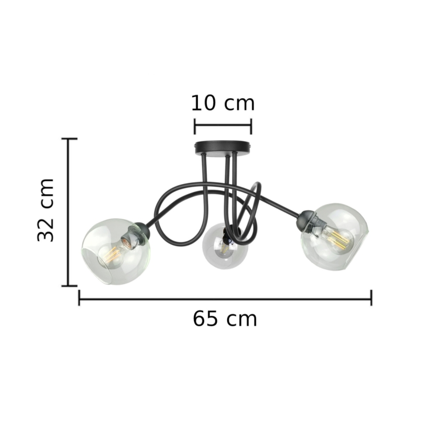 Nadgradni luster EVIE 3xE27/60W/230V crno/prozirna