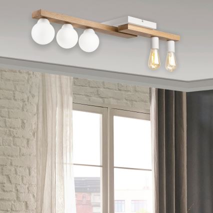 Nadgradni luster MATTE 2xE27/15W/230V + 3xG9/5W/230V bela/hrast