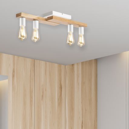 Nadgradni luster MATTE 4xE27/15W/230V bela/hrast