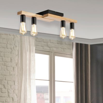Nadgradni luster MATTE 4xE27/15W/230V crno/hrast