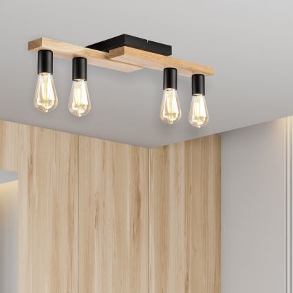 Nadgradni luster MATTE 4xE27/15W/230V crno/hrast
