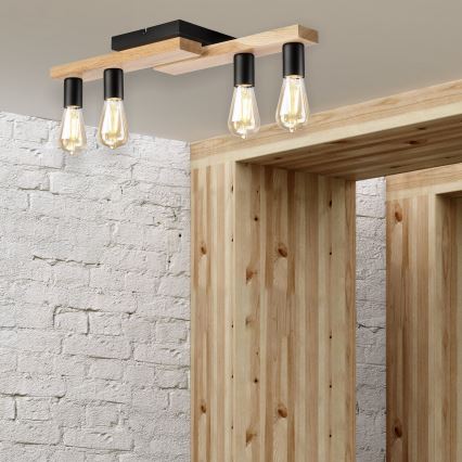 Nadgradni luster MATTE 4xE27/15W/230V crno/hrast