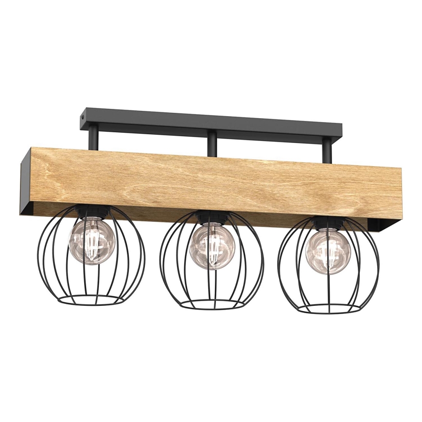 Nadgradni luster MENTON 3xE27/15W/230V crno/braon/hrast
