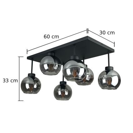 Nadgradni luster NESSA 6xE27/60W/230V crno/dimno crno