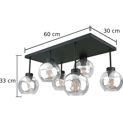 Nadgradni luster NESSA 6xE27/60W/230V crno/prozirna
