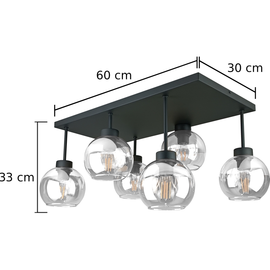 Nadgradni luster NESSA 6xE27/60W/230V crno/prozirna
