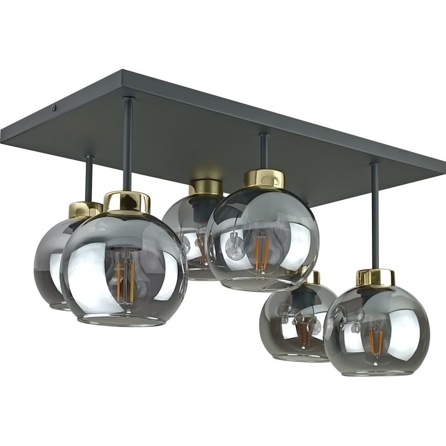 Nadgradni luster NESSA 6xE27/60W/230V crno/zlatna/dimno crno