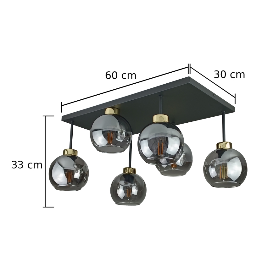 Nadgradni luster NESSA 6xE27/60W/230V crno/zlatna/dimno crno