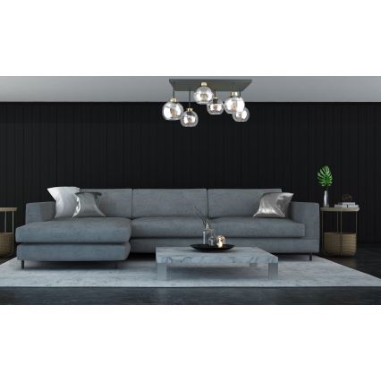 Nadgradni luster NESSA 6xE27/60W/230V crno/zlatna/prozirna