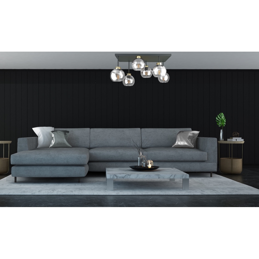 Nadgradni luster NESSA 6xE27/60W/230V crno/zlatna/prozirna