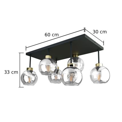 Nadgradni luster NESSA 6xE27/60W/230V crno/zlatna/prozirna